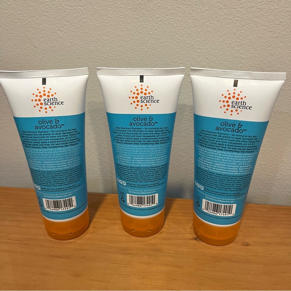 Bundle of 3 Earth Science Olive & Avocado Super Concentrated Shampoo 6 oz Each - Picture 2 of 2